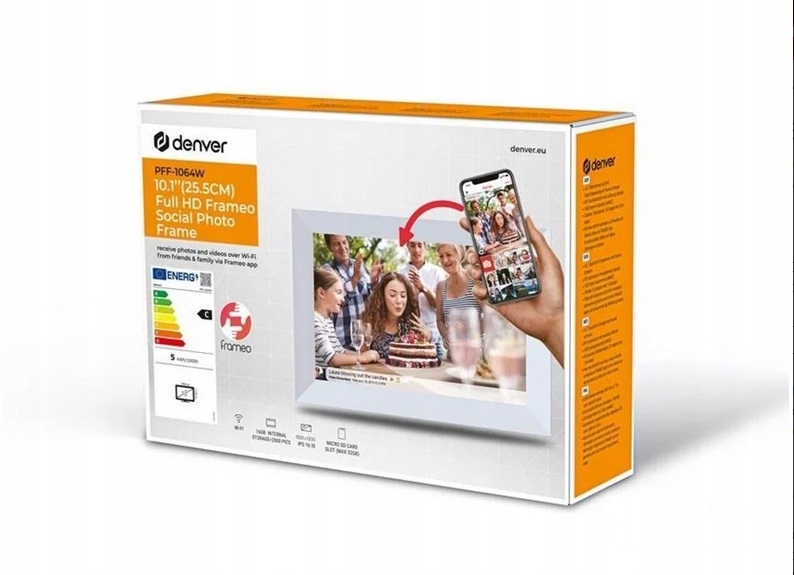 Denver Cyfrowa ramka na zdjęcia Dotyk Frameo 10,1"16GB+MicroSD Wi-Fi Przekątna ekranu (cale) 10.1