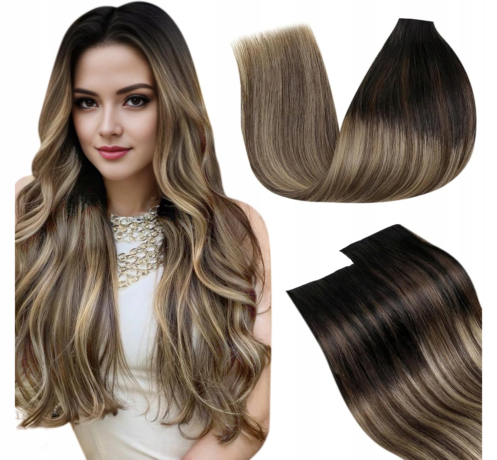 Laavoo Treska włosy naturalne clip in ombre ciemny blond 1B-4-27, 12" 70g