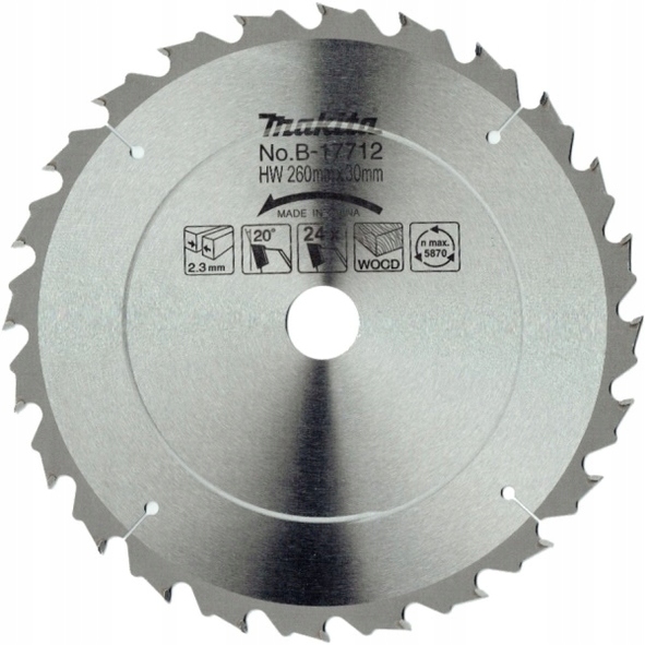 

Piła tarczowa do drewna Makita 260 x 30mm 24 zęby