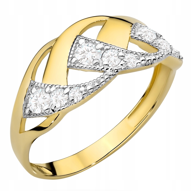 Złoty Pierścionek pr. 333 Szeroki Pleciony z Cyrkoniami r.22 8k