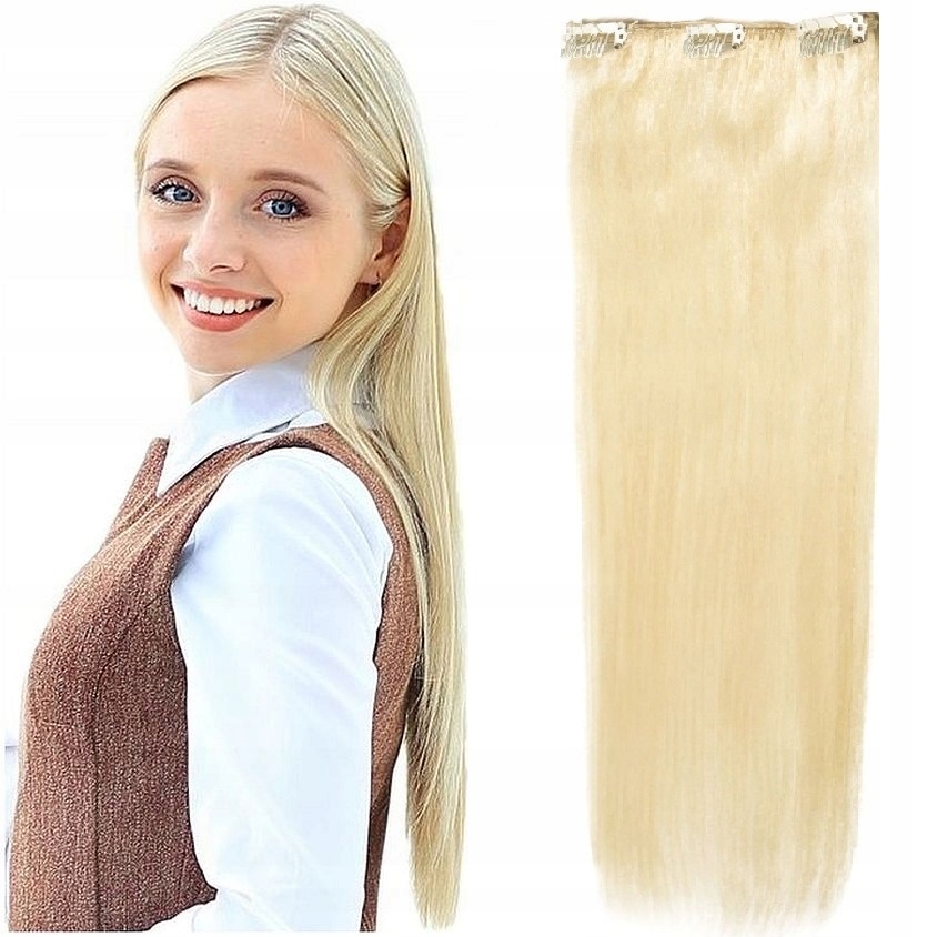 Clip-in Příčesek Do Vlasů Přírodní 40 CM 3 Sponky velmi světlý blond 613