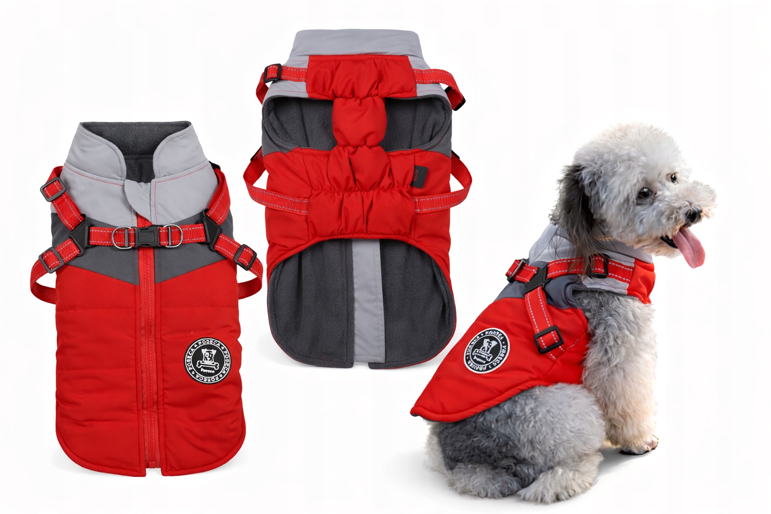 Levně Teplá zimní bunda pro psa s ramenními popruhy Reflexní, voděodolná Velikost M