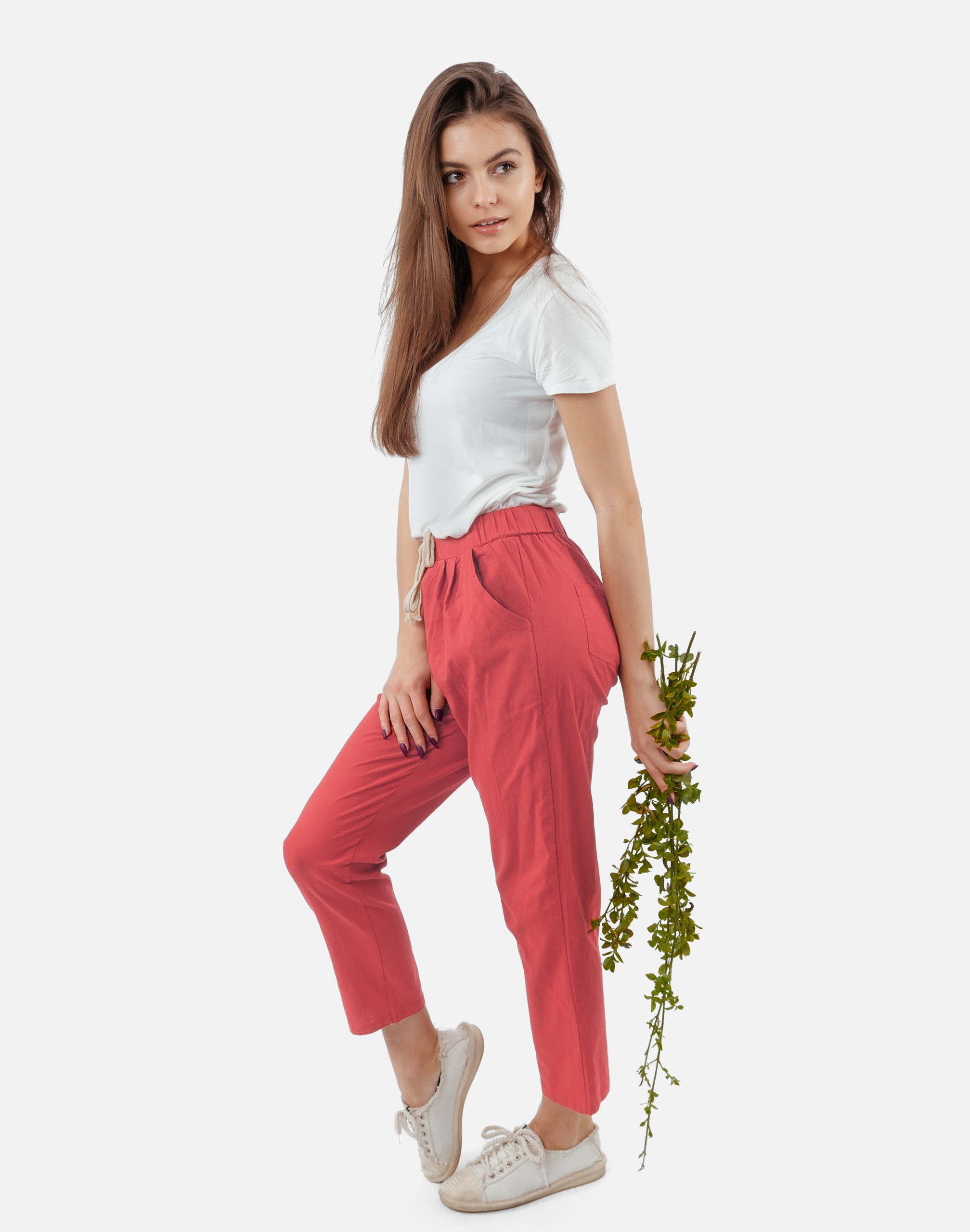 Cienkie Spodnie Damskie Bawełniane 199-14 r L/XL Stan (wysokość w pasie) wysoki