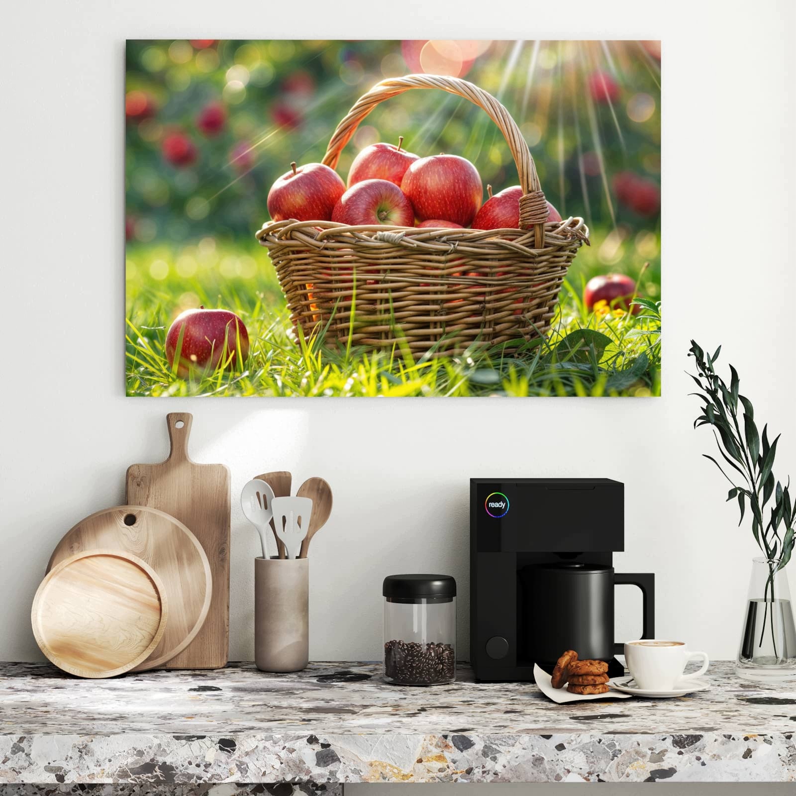 Magnetická tabule Košík červený jablkami 90 × 60 cm