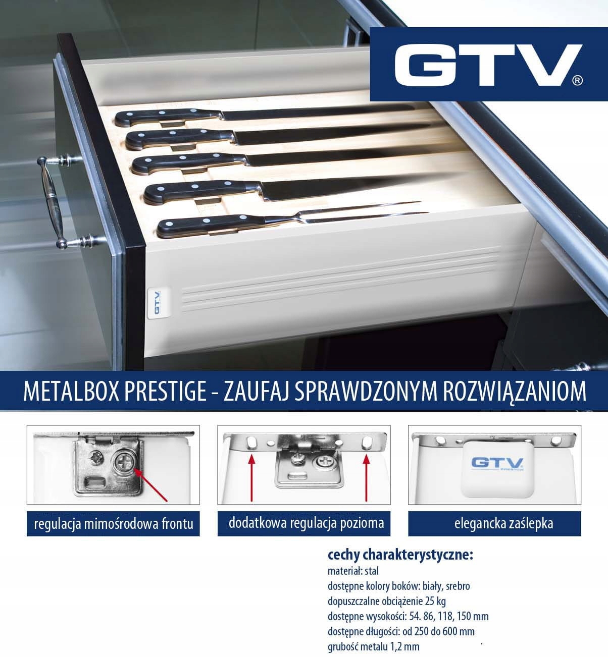 

Szuflada boki Metalbox prestige H-86 300mm biały