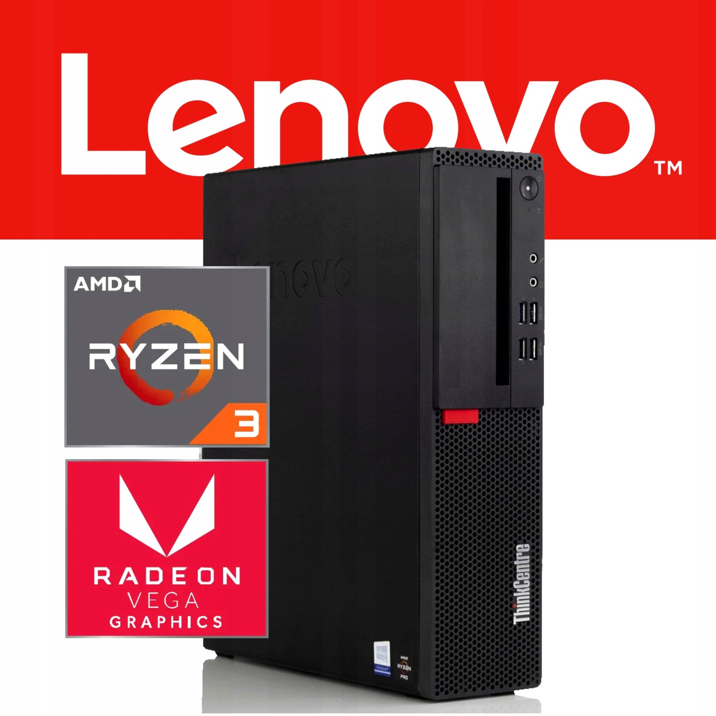 Komputer PC Lenovo M725s Ryzen 3 4/120SSDD 4 rdzenie W10 Radeon dla graczy