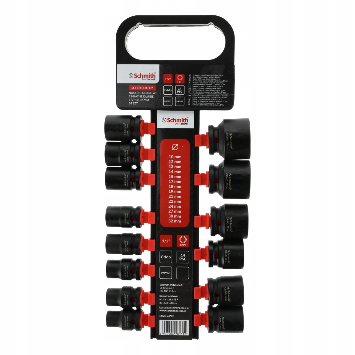 Nárazové nástavce dvanáctihranné sada 1/2" 10-32 mm 14 ks Schmith