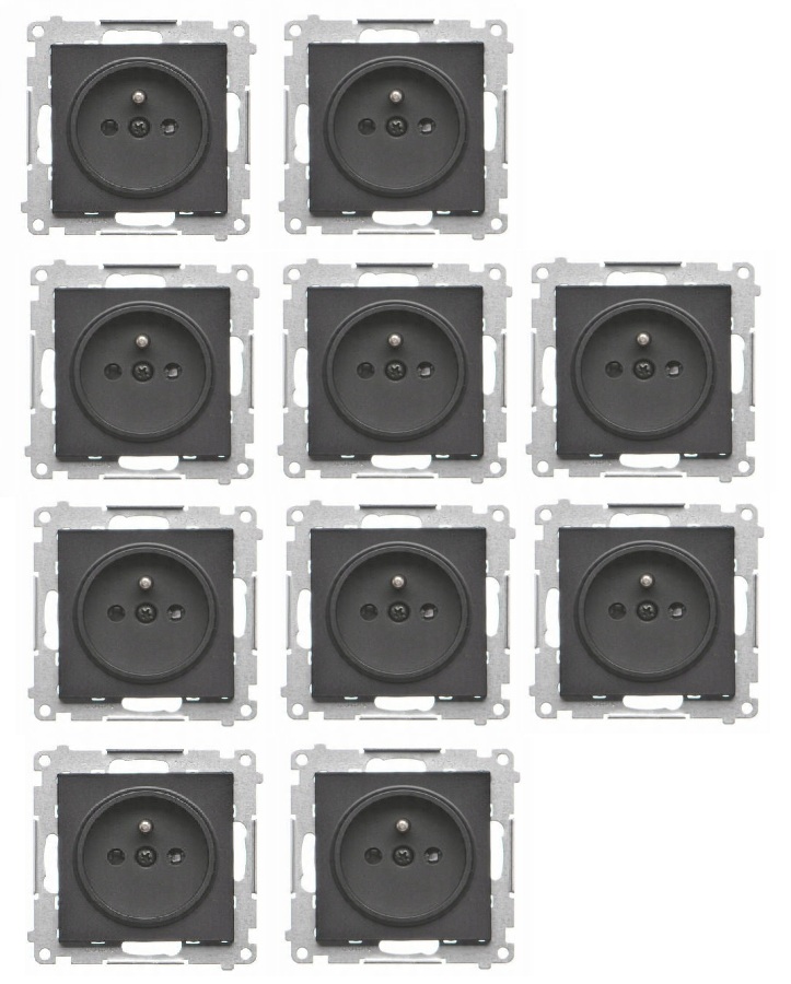 Simon 55 Gniazdo Wtyczkowe Pojedyncze Z/u Przesłonami Czarny Mat 10 sztuk