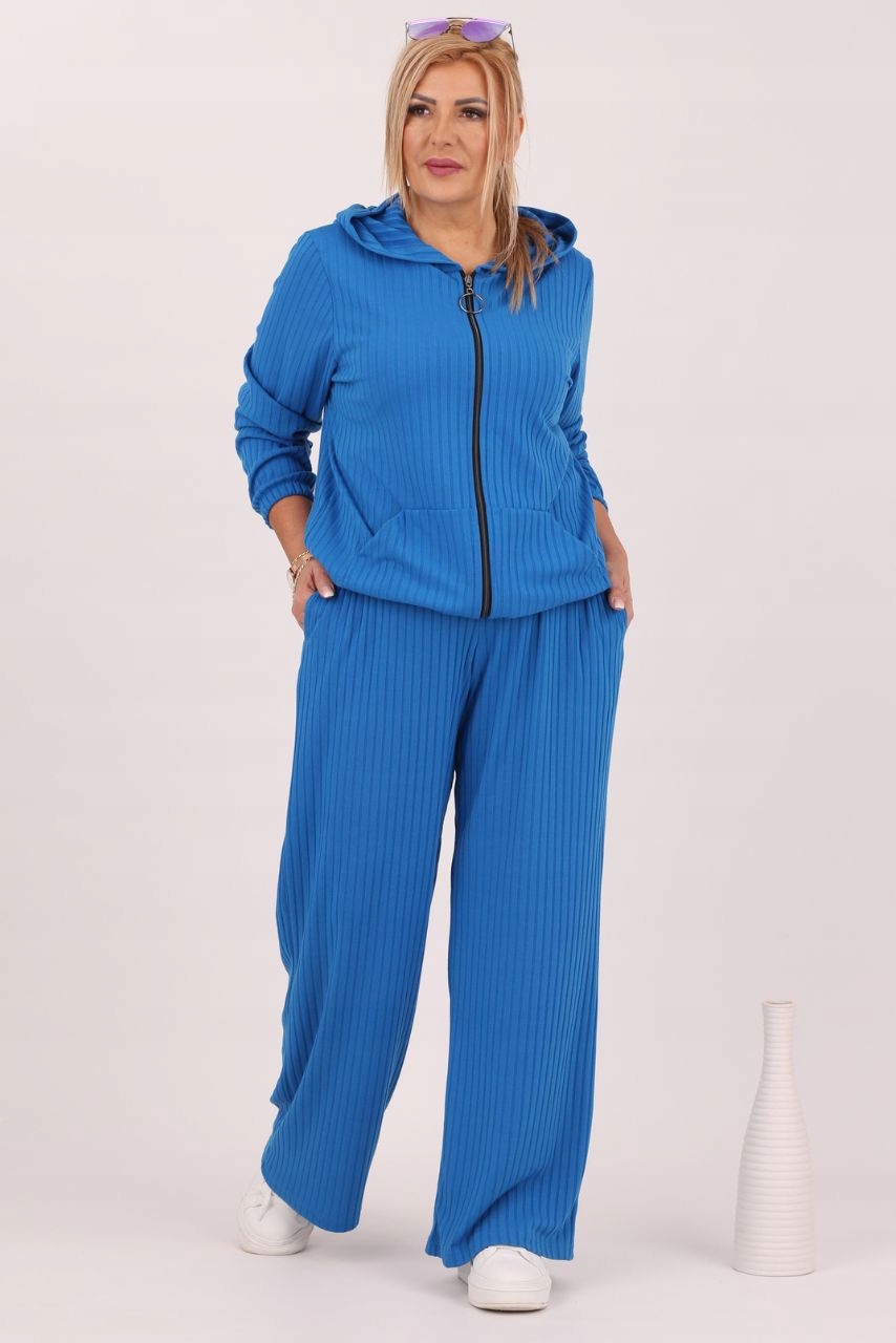 KOMPLET DRESOWY DAMSKI POLSKI PRODUCENT DUŻE ROZMIARY PRĄŻKOWANY LUŹNY Rozmiar 48