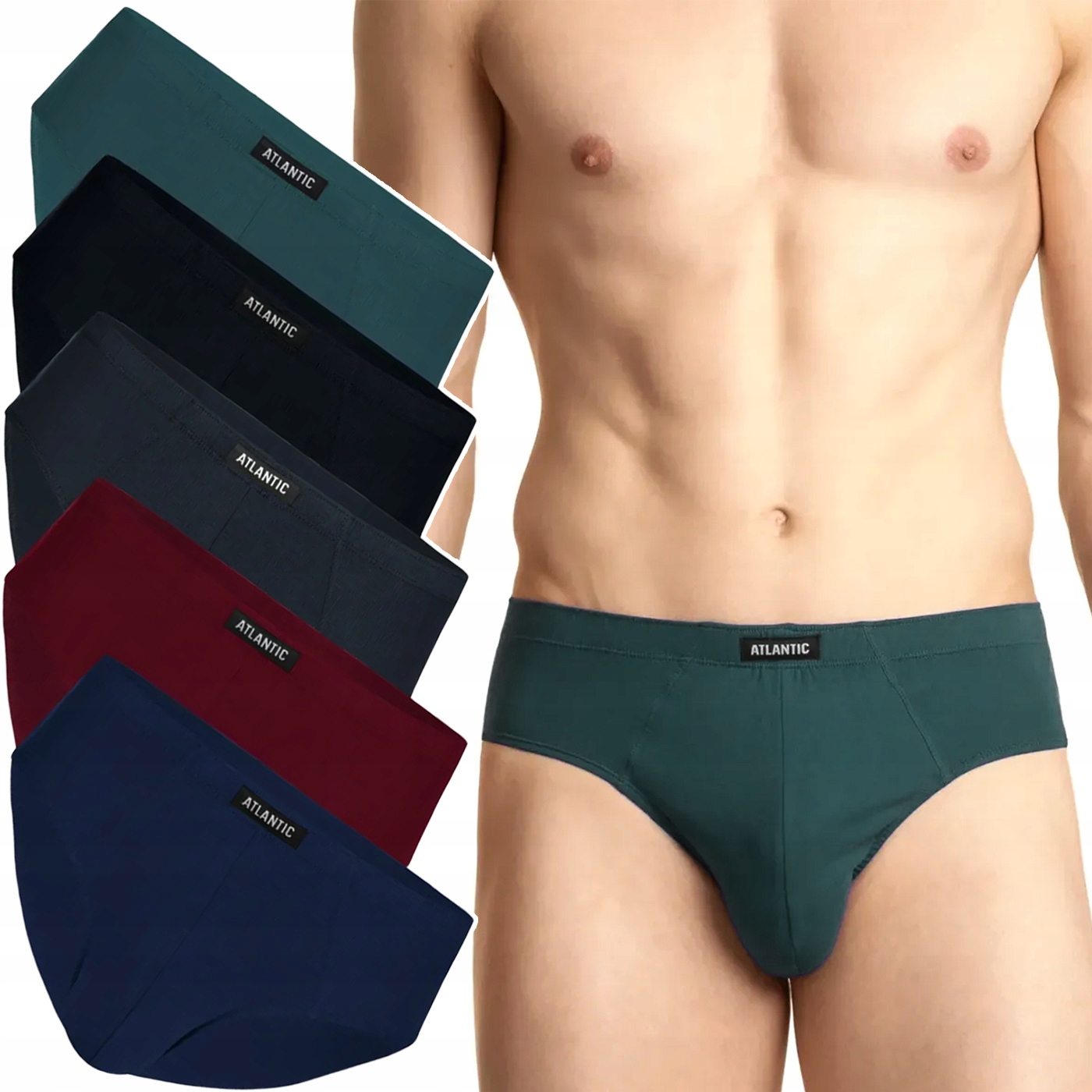 Pánské Slipy Atlantic 5SMP-003, přiléhavé slipy z bavlny, 5 Barev L