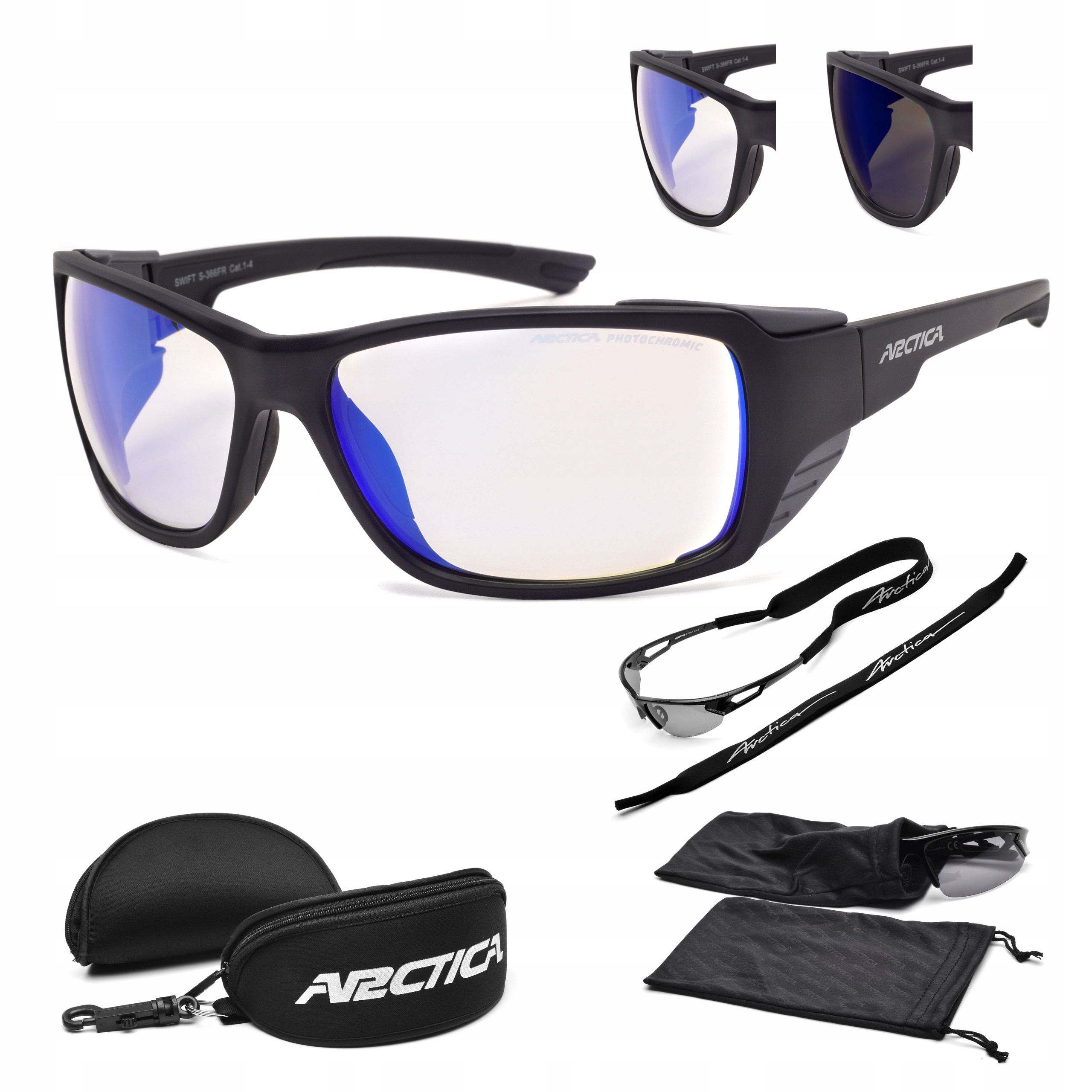 Arctica S-366FR Okulary Fotochromowe Kat. 1-4 UV400 Lustrzane Osłony Boczne