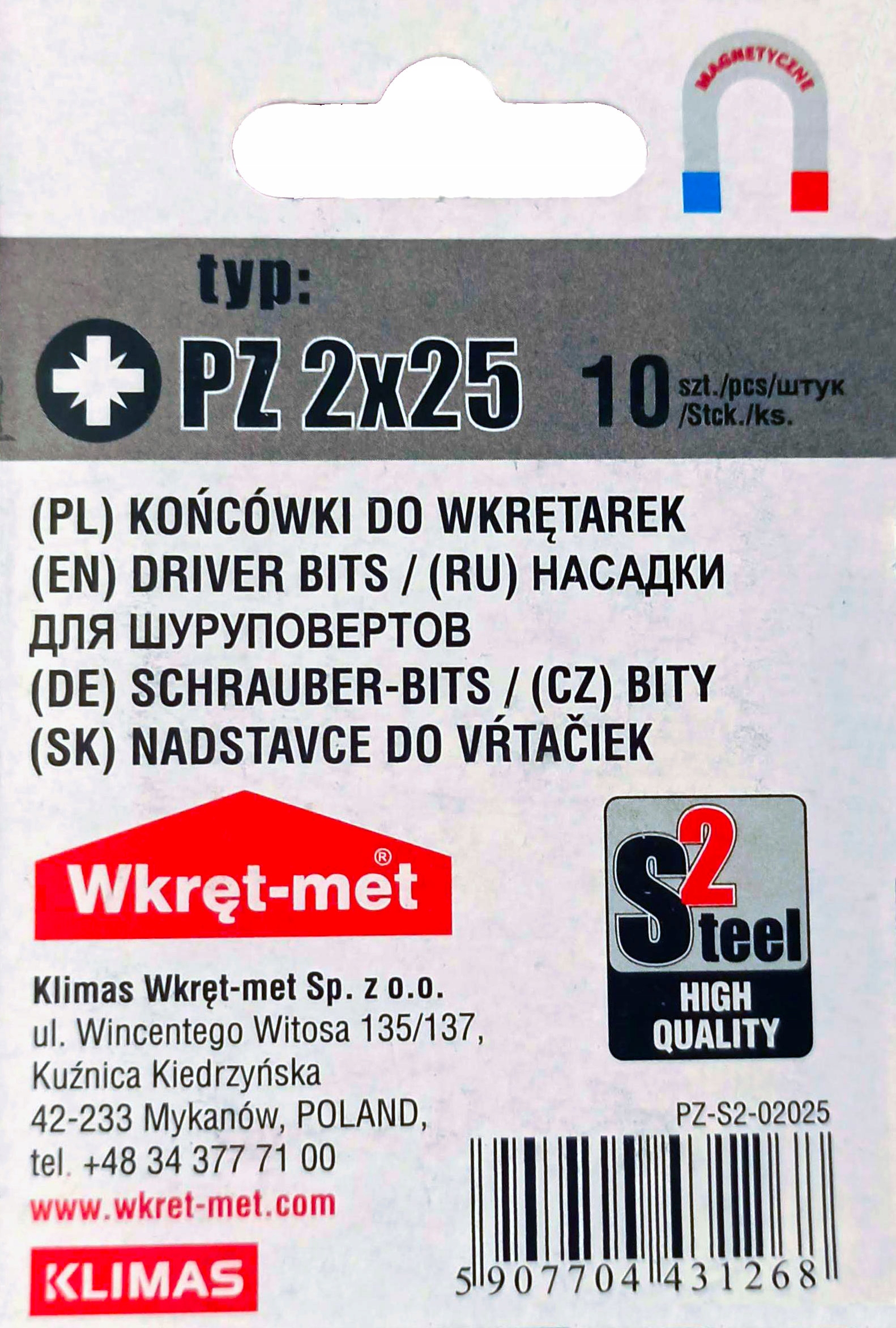 KOŃCÓWKI DO WKRĘTARKI BIT PZ2 25MM 10 SZT krzyżak Kod producenta PZ-S2-02025