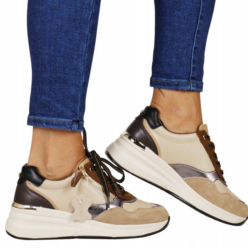 Dámské Kožené Tenisky S Tlustou Podrážkou, Béžový Hnědý Top