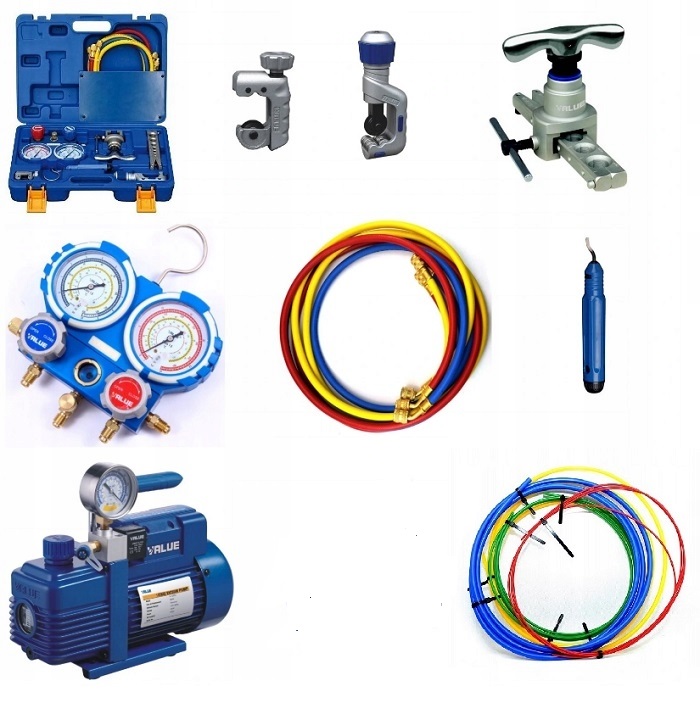 Sada Nástrojov Na Montáž Klimatizácie R32 Value Čerpadlo Manometre Hadice