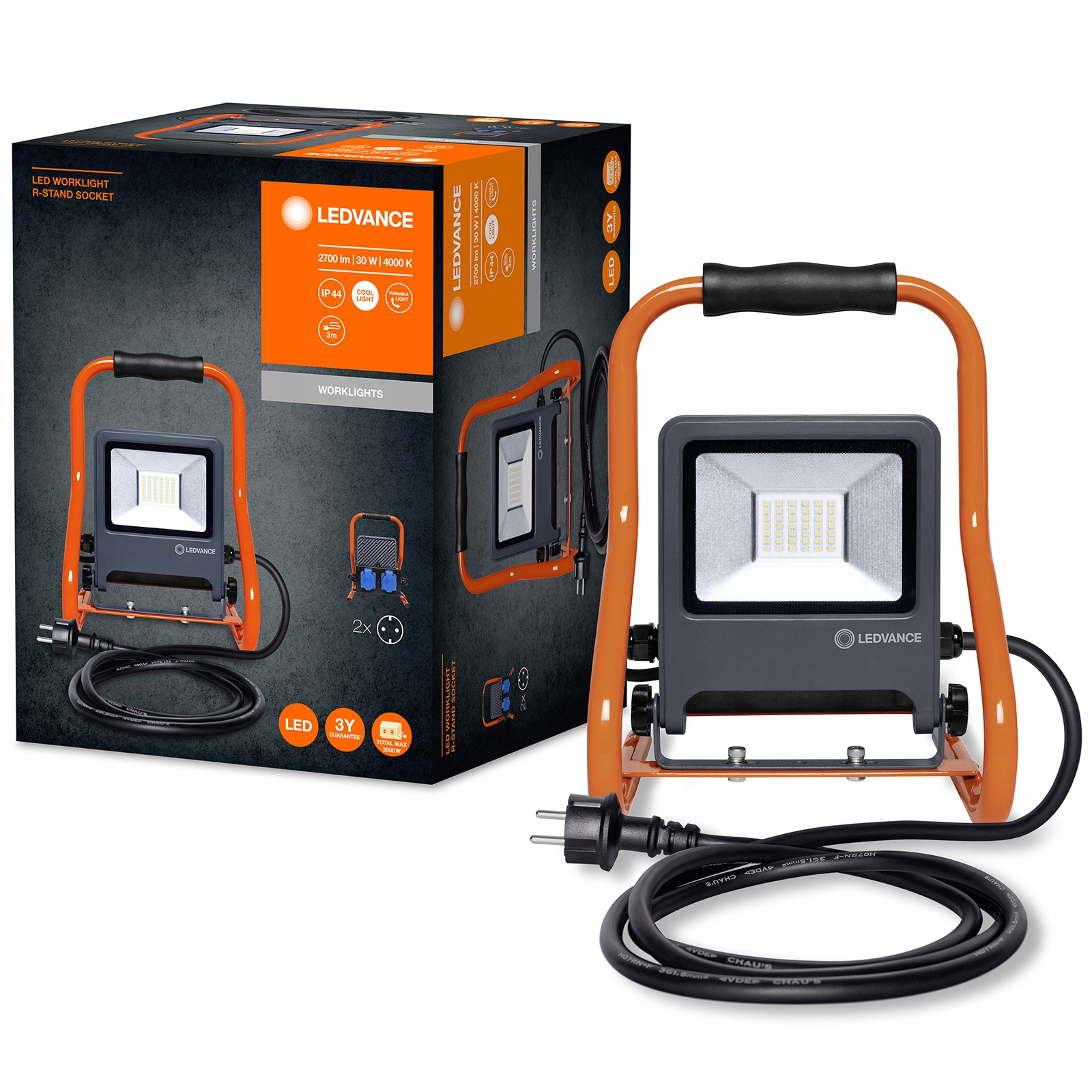 Halogenový Led reflektor 30W 2xPracovní zásuvka Přenosný pracovní reflektor Ledvance