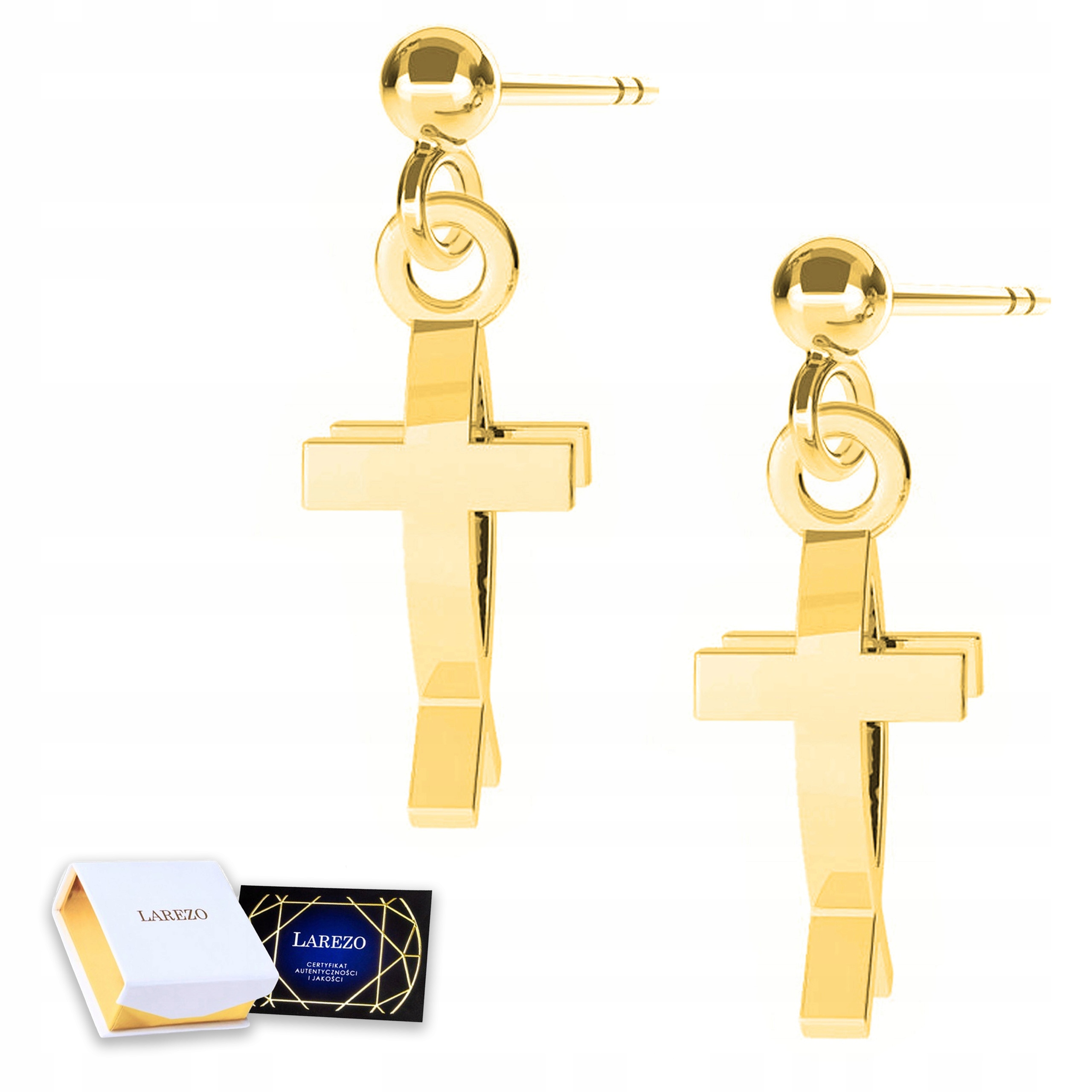 Zlaté Náušnice Plech s křížem Kříže Rybka Ryba Křížek 925