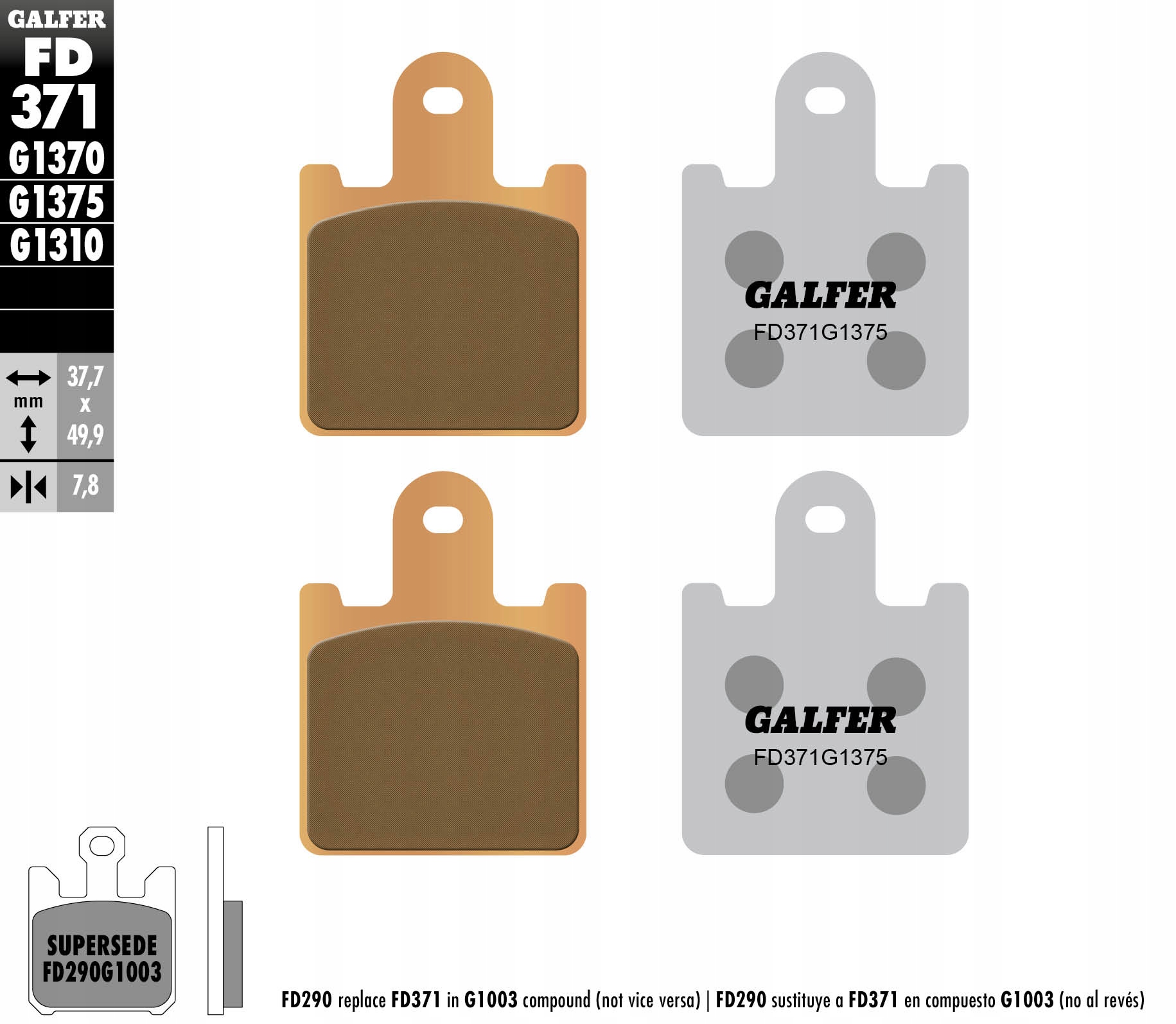 GALFER KLOCKI HAMULCOWE KH417/4 SPIEK METALICZNY (ZŁOTE) SPORT, PRZÓD KAWAS
