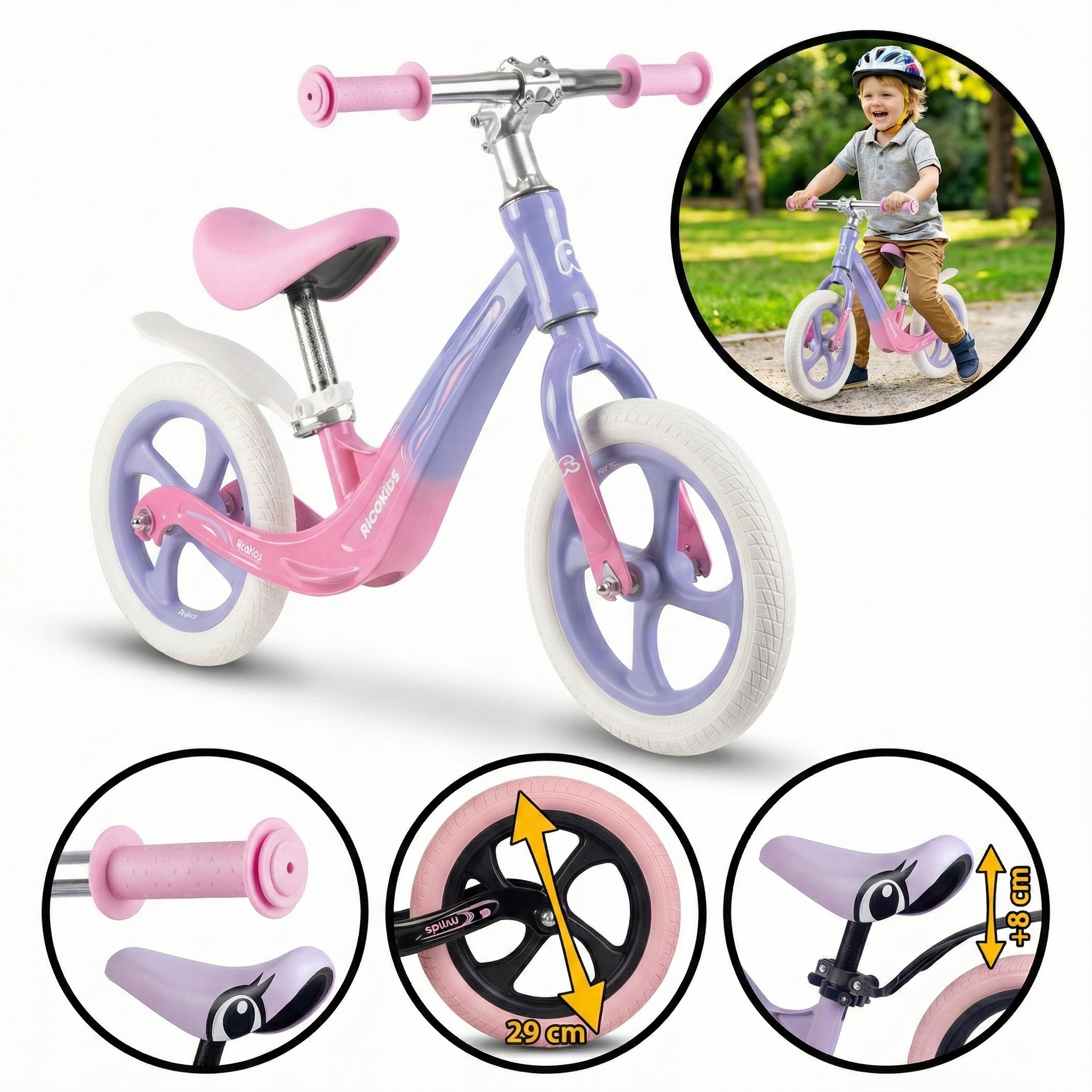 Rowerek Biegowy Dla Dzieci 2-5 Koła Eva 12'' Regulowany Lekki Nauka Jazdy