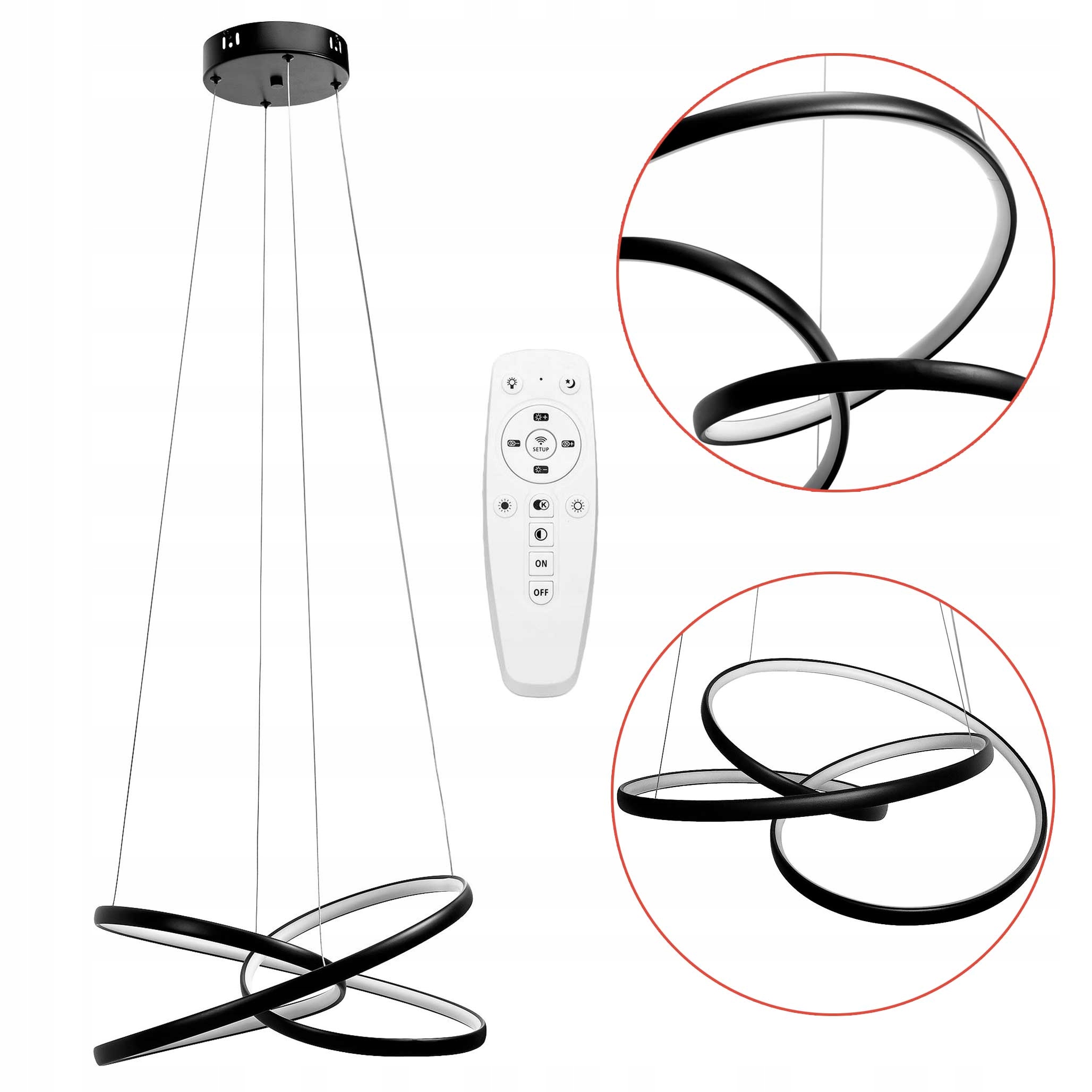 Závesná Led lampa Moderná čierna prstencová luster Loft 50 cm Diaľkový Ovládač