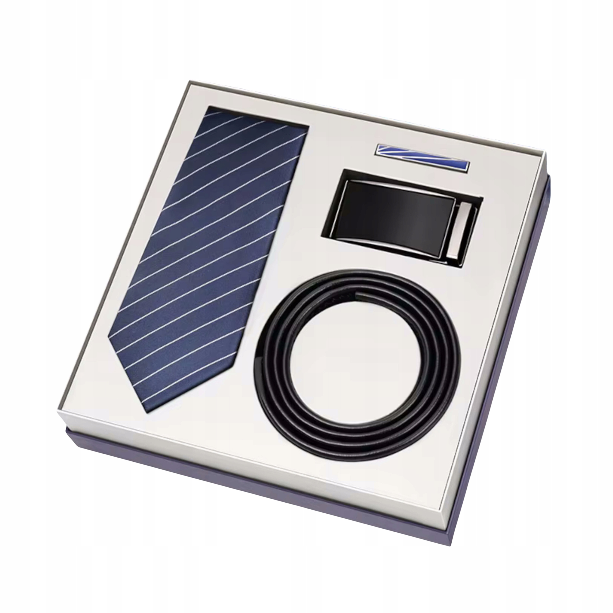 Sada Pánská Kravata Tmavě Modrá Pásek Sponka Dárek Elegantní Pro Muže