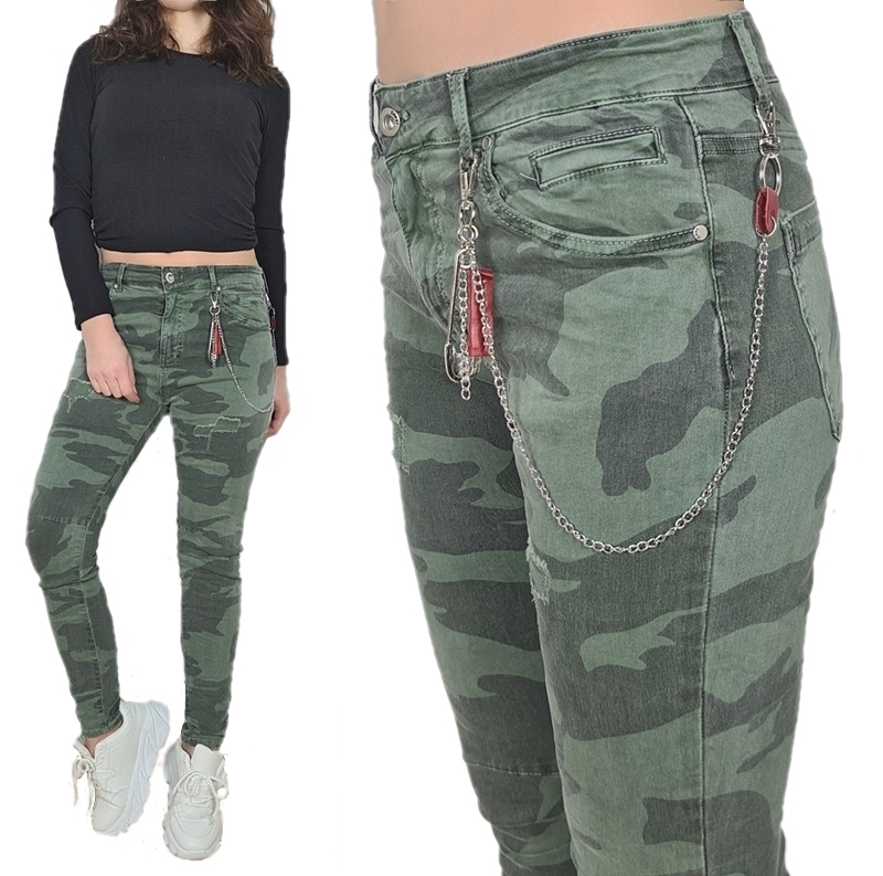 

Moro Camo spodnie jeans Łańcuszek dziury rozmiary