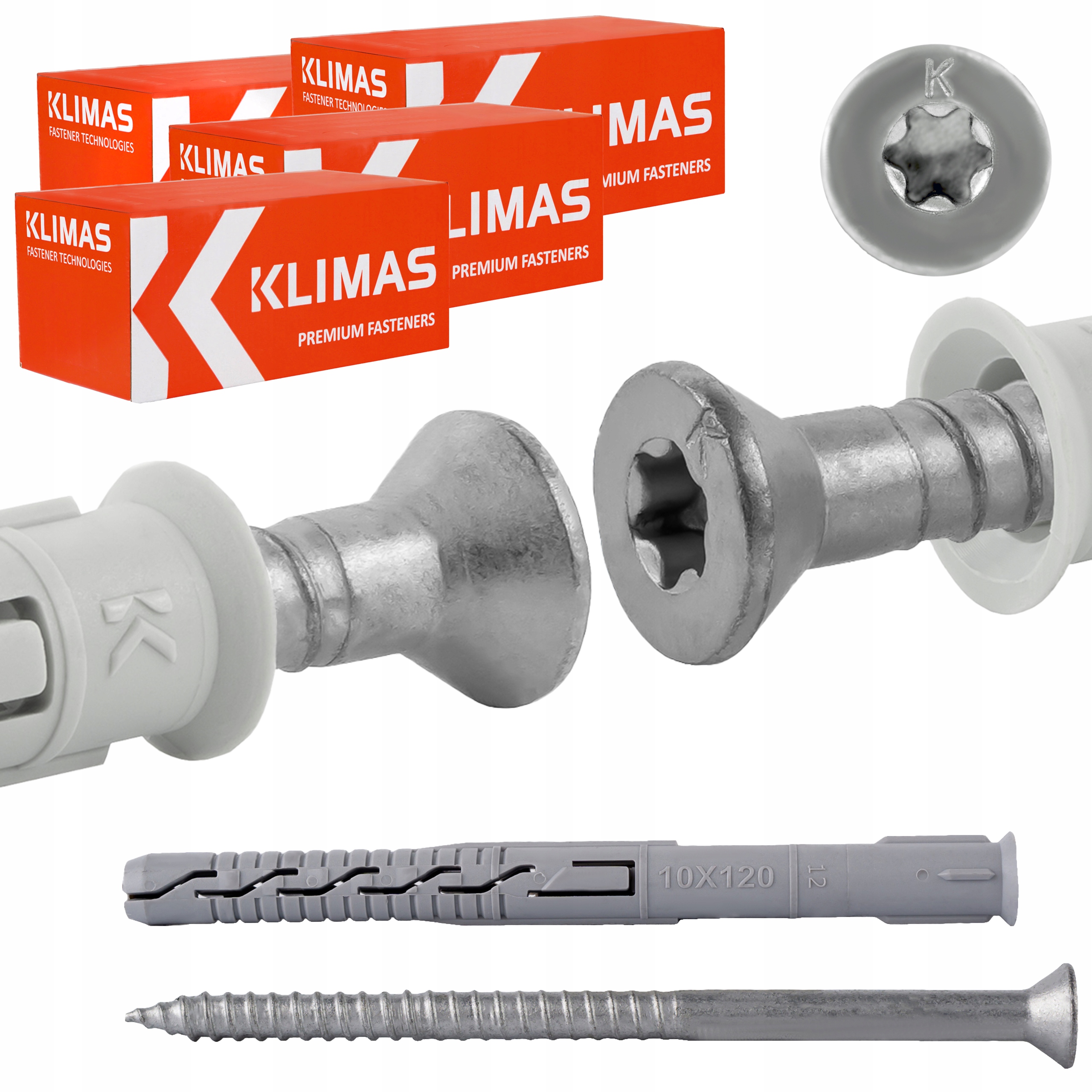 Rámové rozperné kolíky 10x120 mm 200 ks kužeľová hlava Torx Klimas Kps-fast