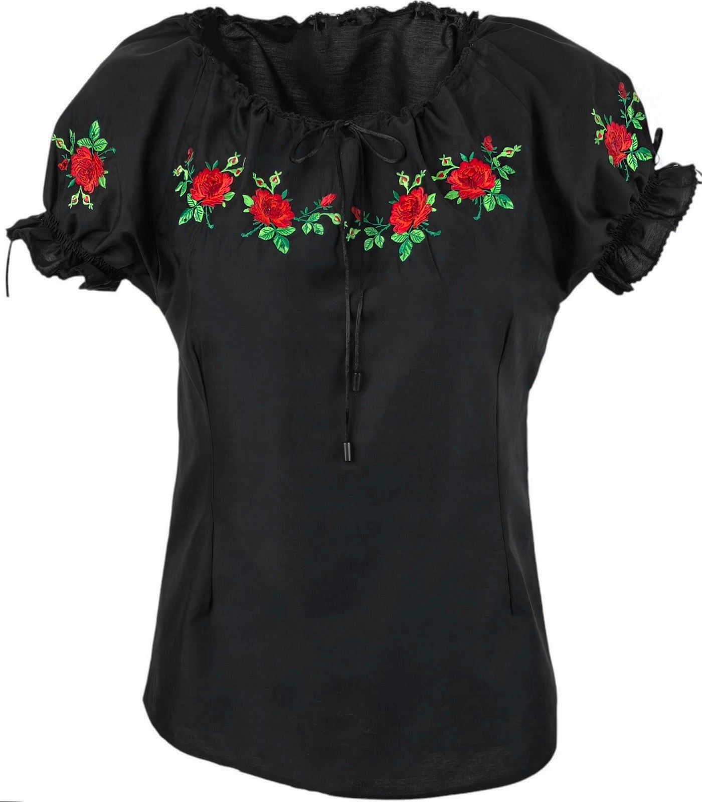 Černá španělská vyšívaná halenka s krátkým rukávem Košile *FolkStyle* 56