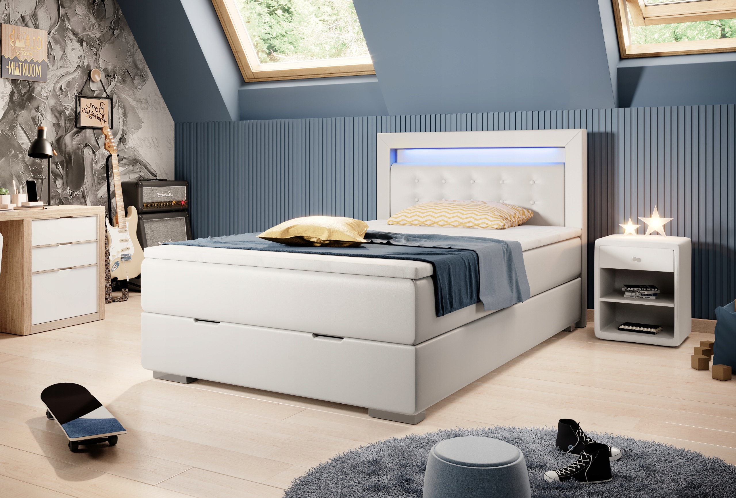 ŁÓŻKO KONTYNENTALNE 120/200 + POJEMNIK,USB,LED Marka MHL Meble