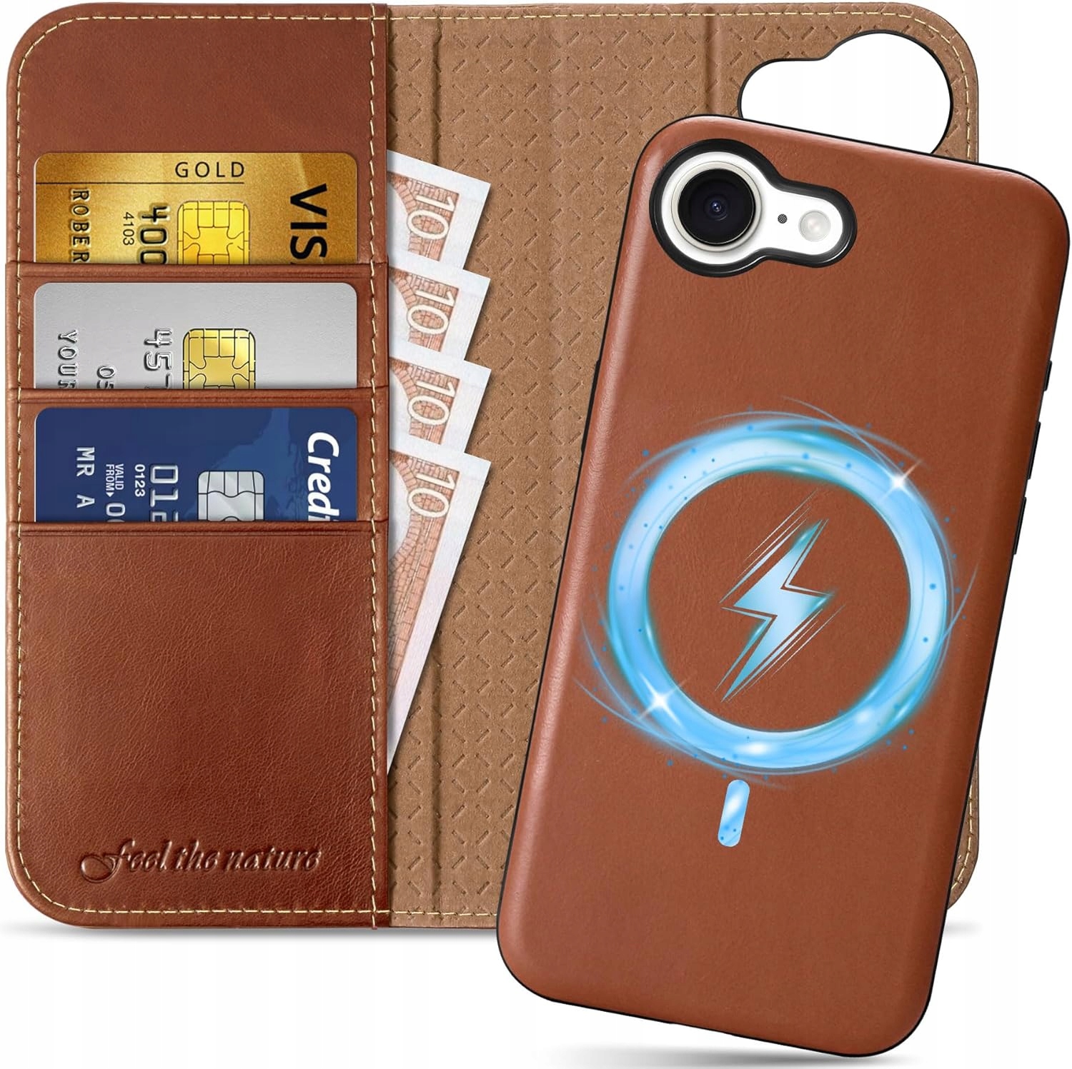 Pouzdro pro iPhone 16e 5G 6,1" 2v1 Shieldon z kůže, odnímatelná peněženka