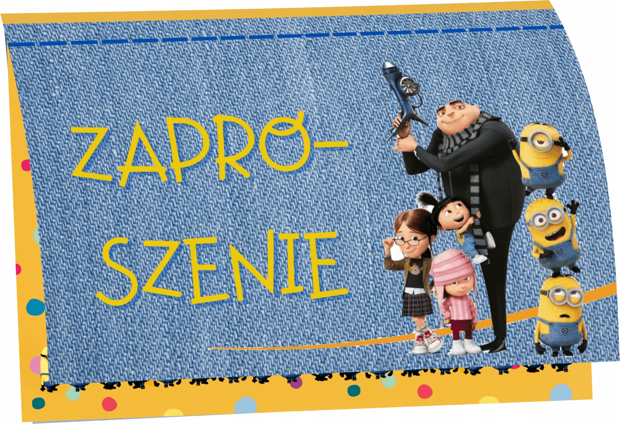 ZAPROSZENIE ZAPROSZANIA MINIONKI BAJKI WIELE WZORÓW 20x15 cm