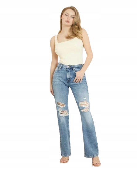 Guess Džíny Dlouhé Rovné S Oděrkami Bavlna 29/35 Gmh
