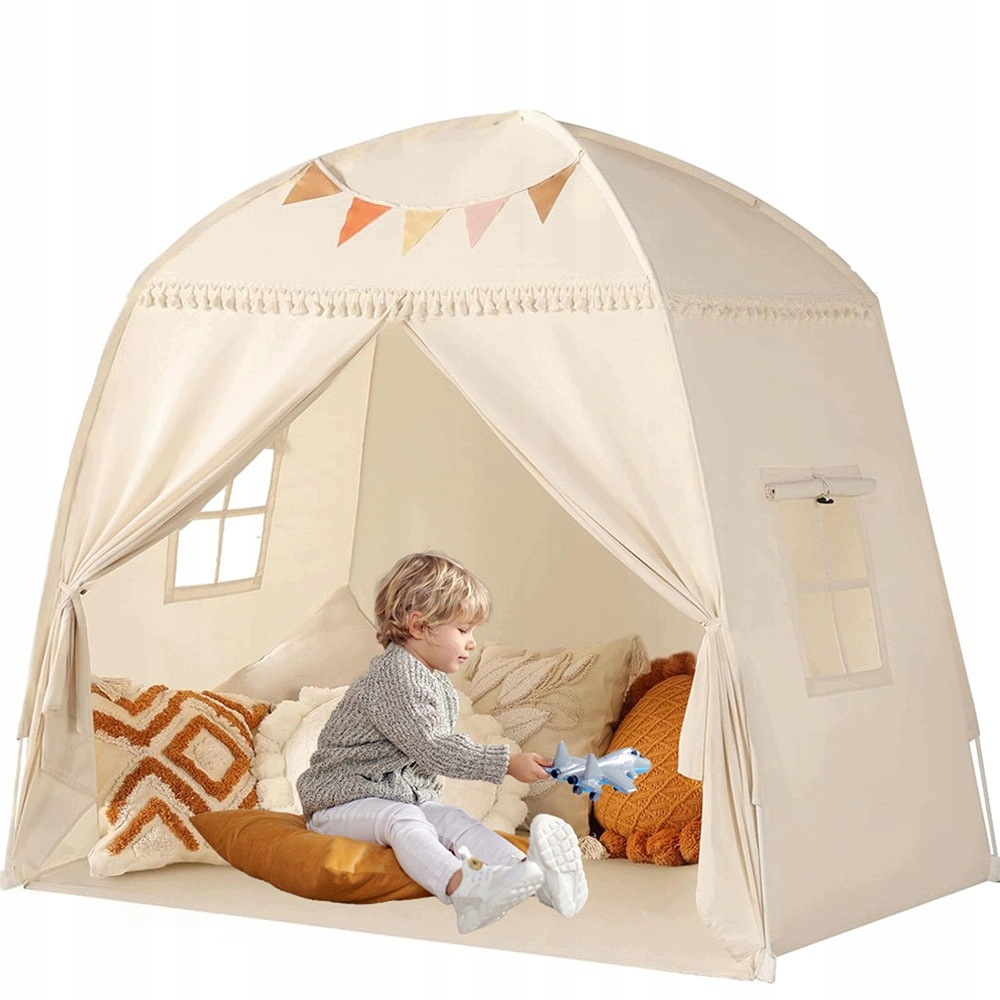 Namiot Domek Tipi Do Domu Pokoju Ogrodu Dla Dzieci Z Lampki Beżowy Duży