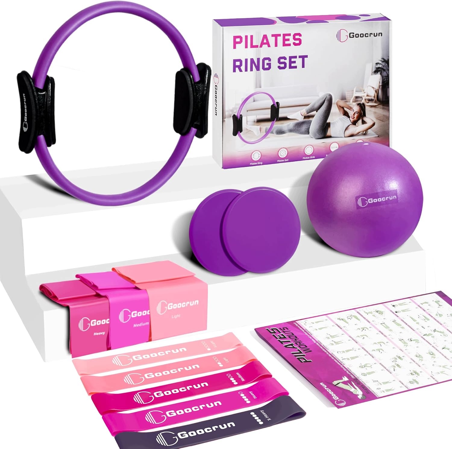 Sada na pilates s odporovými páskami a kluznými deskami pro pilates
