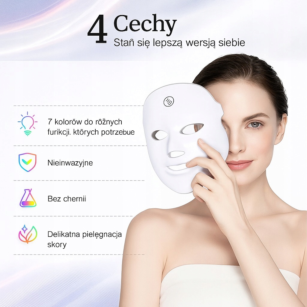 Maska LED do twarzy| USB, Bezprzewodowa| Urządzenie do pielęgnacji twarzy Napięcie 36 V