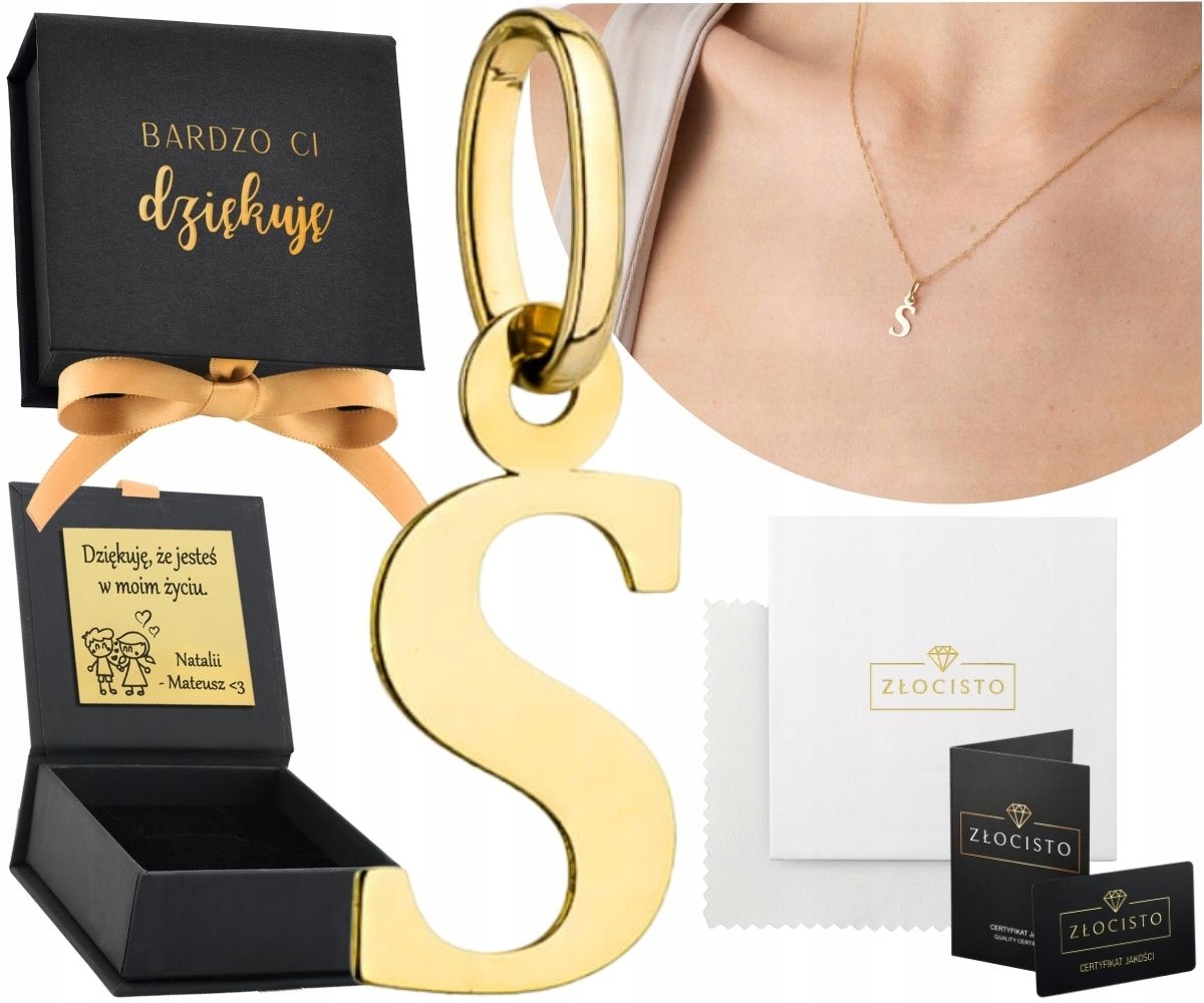 Zlatý přívěsek Písmeno S ze zlata ryzosti 585 14K Dárek Gravírování Bonus