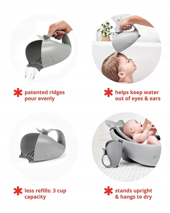 Skip Hop Kubek do Mycia Głowy Wieloryb Moby Grey Pojemność 170 l