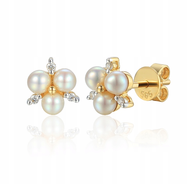 

Eleganckie Kolczyki Perły Diamenty 585 Sztyft