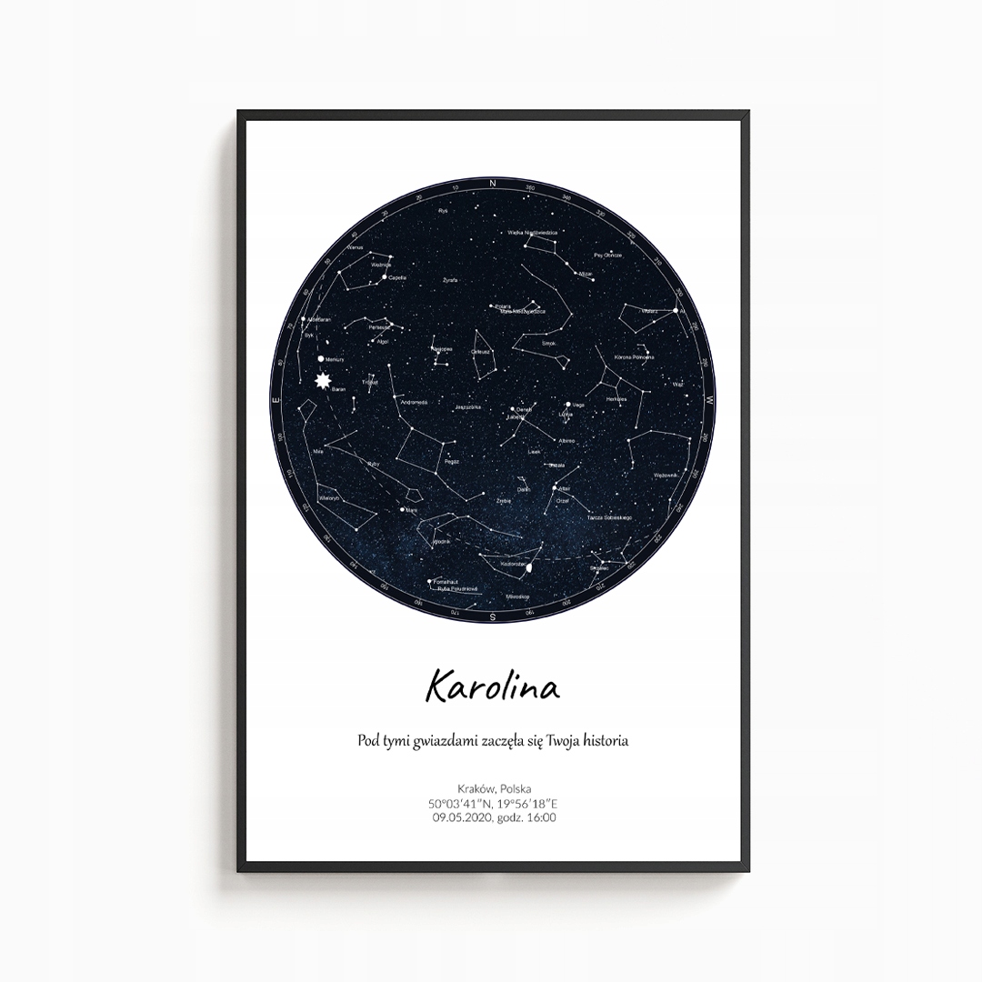 Personalizovaná mapa hvězd a nebes v rámu 40x60 cm