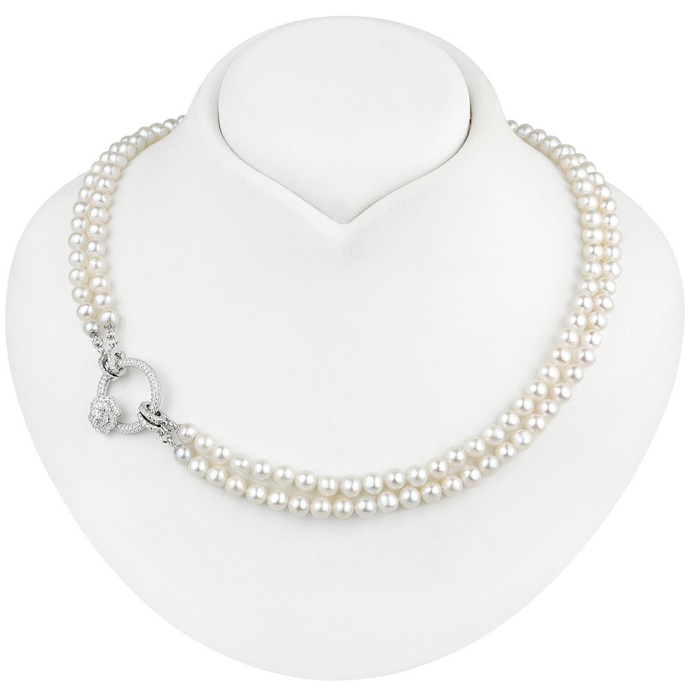 Dvojitý Náhrdelník Kolia Z Bílých Perel, Zapínání Růže