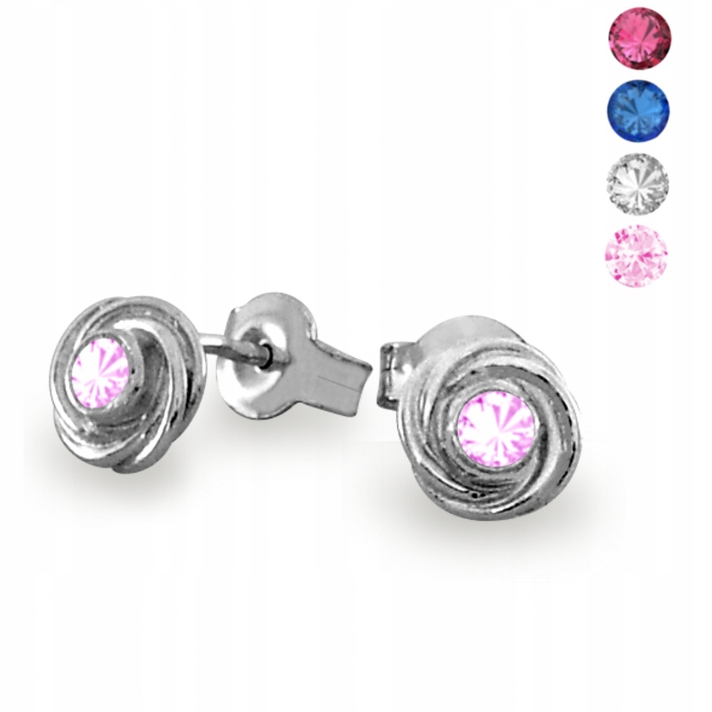 KOLCZYKI DZIECIĘCE RÓŻOWYMI CYRKONIAMI SREBRO