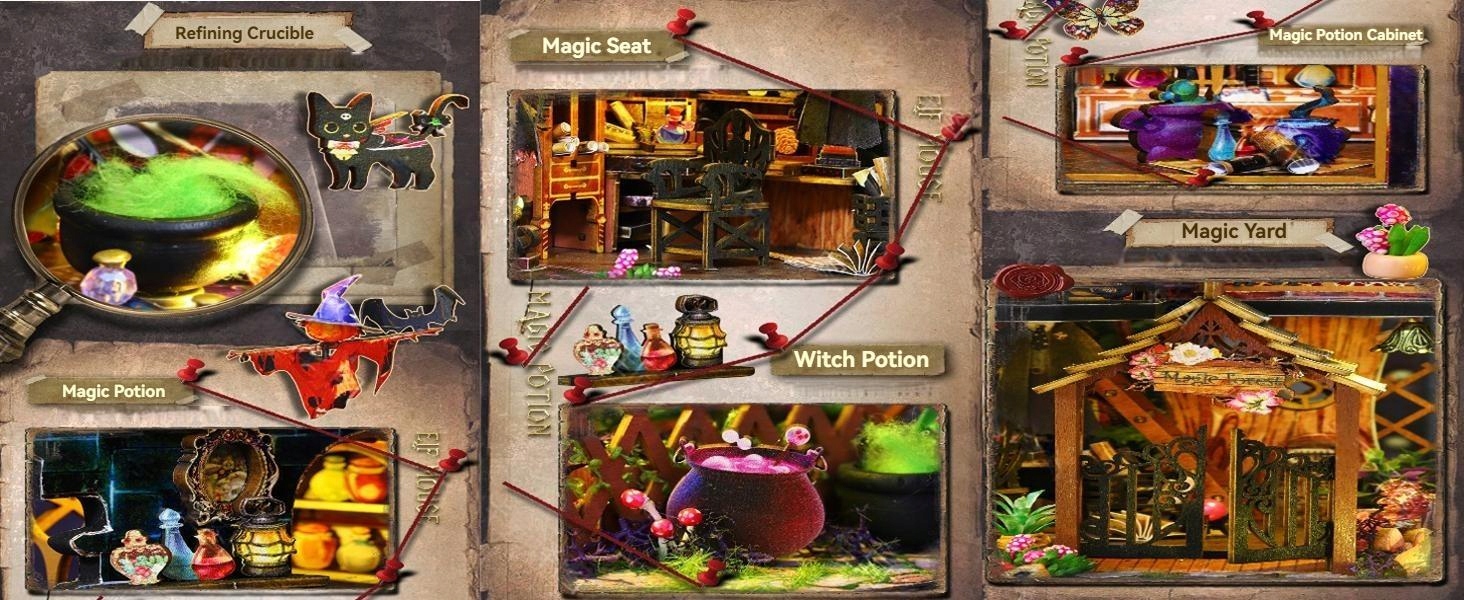 Miniatiūrinis lėlių namelis „magijos“ DIY rinkinys detalės
