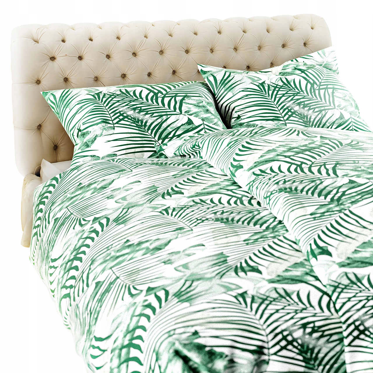 Povlečení Jungle 200x220 bílá, zelené palmové listy