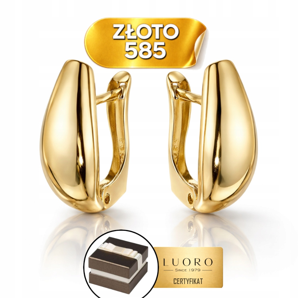 Náušnice Zlaté 585 14K S Podlouhlými Slzami Na Anglickém Zapínání 17 MM