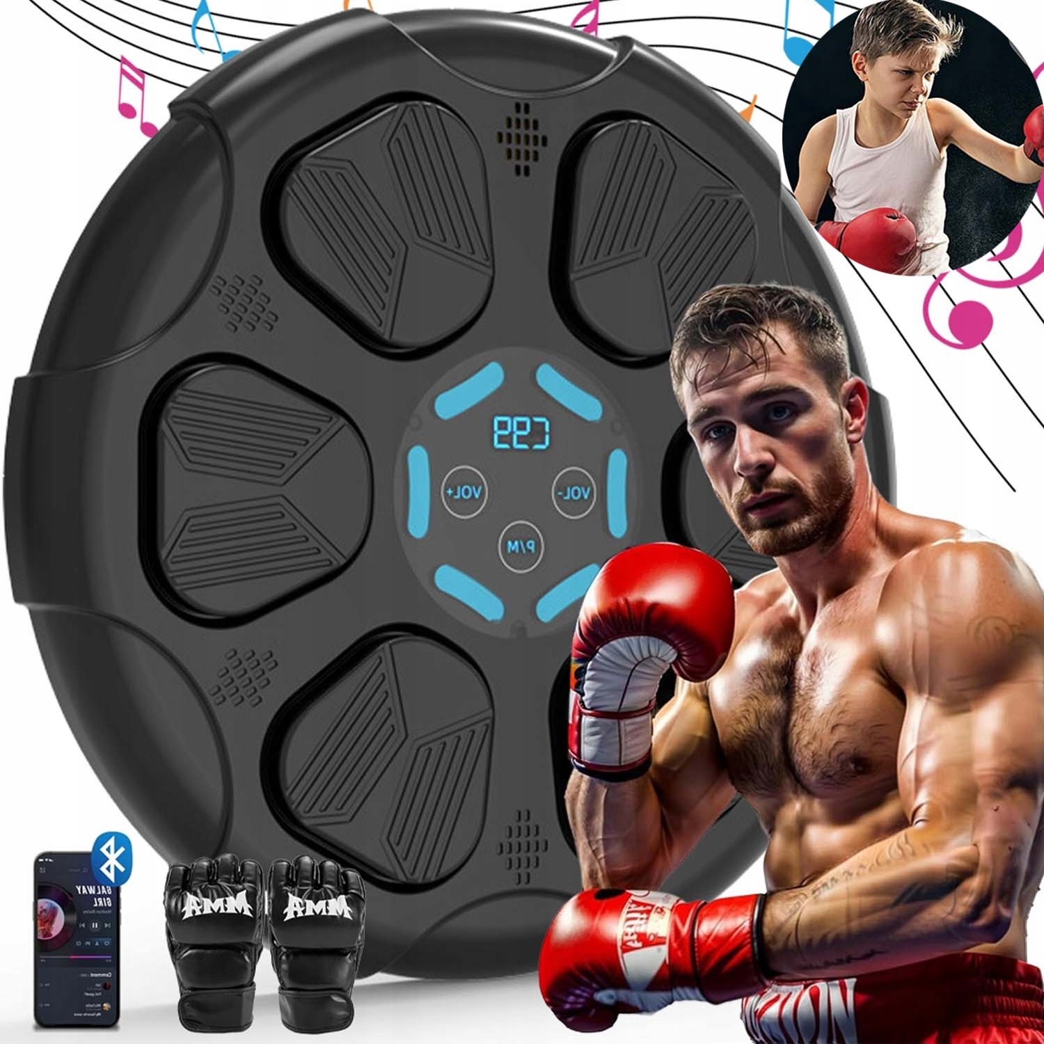 Music Boxing Machine Boxovací Stěna Led Bluetooth S Rukavicemi, 9 Rychlostí
