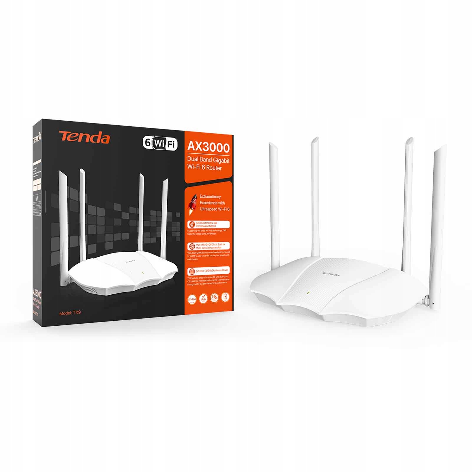 Tenda TX9 router WiFi 6, AX3000, 2,4/5GHz, 4x6dBi