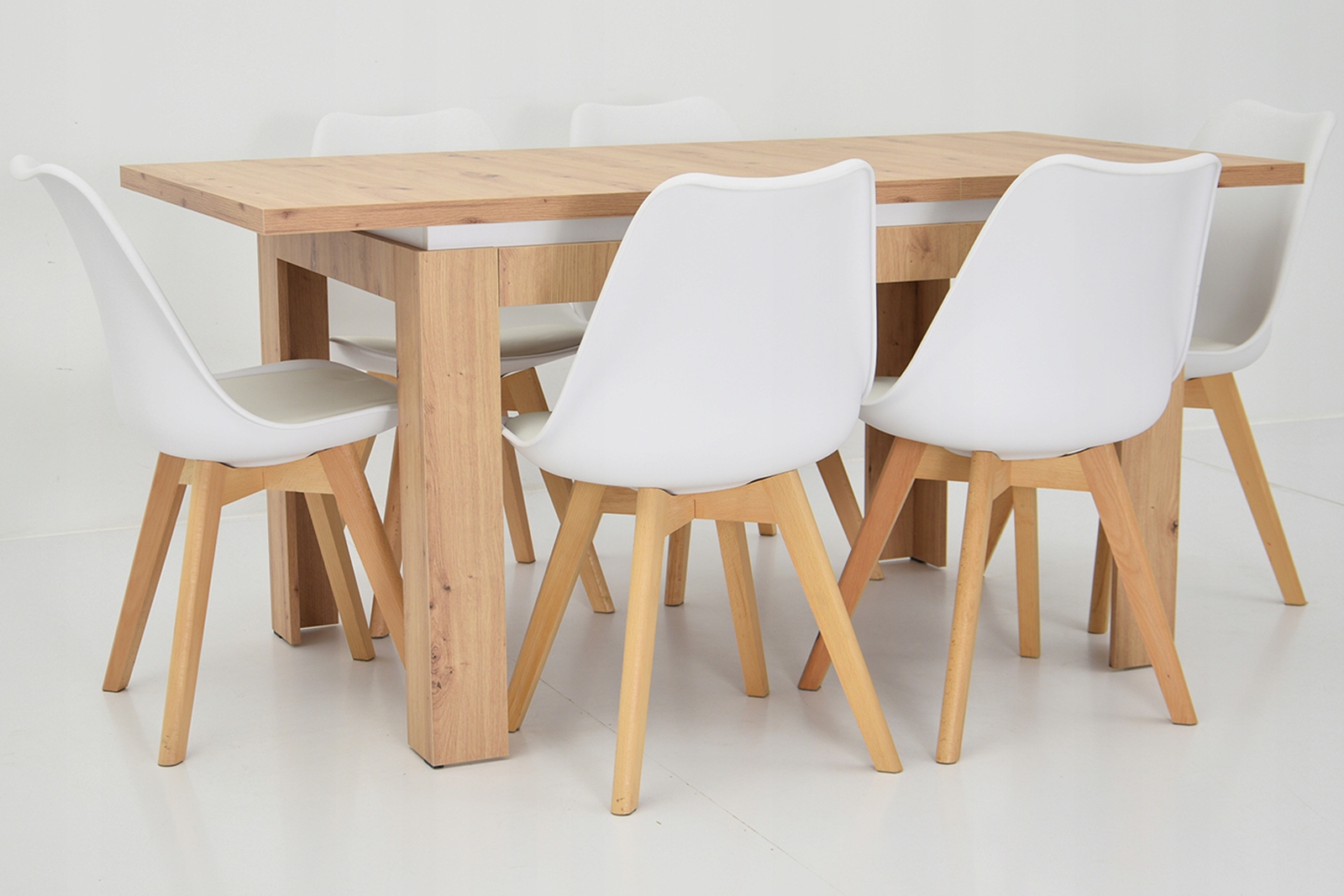 Biały ZESTAW SKANDYNAWSKI STÓŁ 80x120 i 6 krzeseł Marka Grande Meble