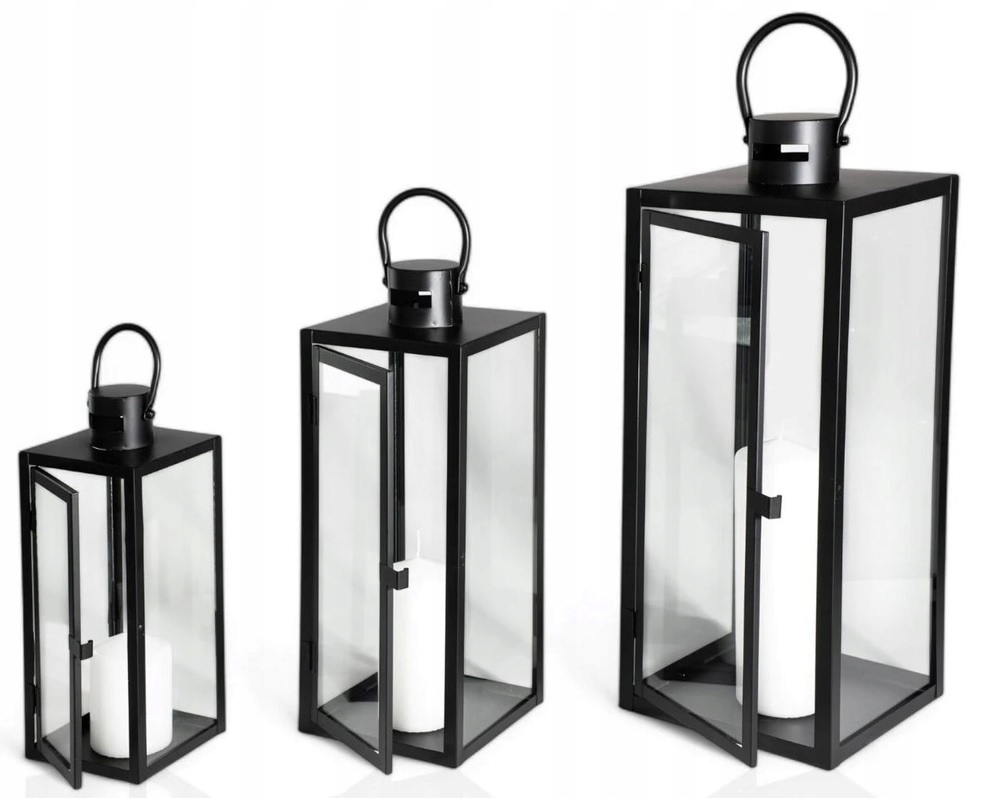 Sada 3 Černých svítilen Glamour 63 49 38 cm, černé svítilny