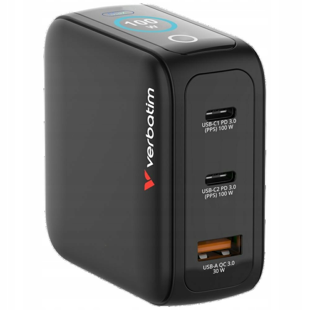 Síťová nabíječka Verbatim Mini GaN 100W 2xUSB-C PD/1x Usb-a Qc adapte