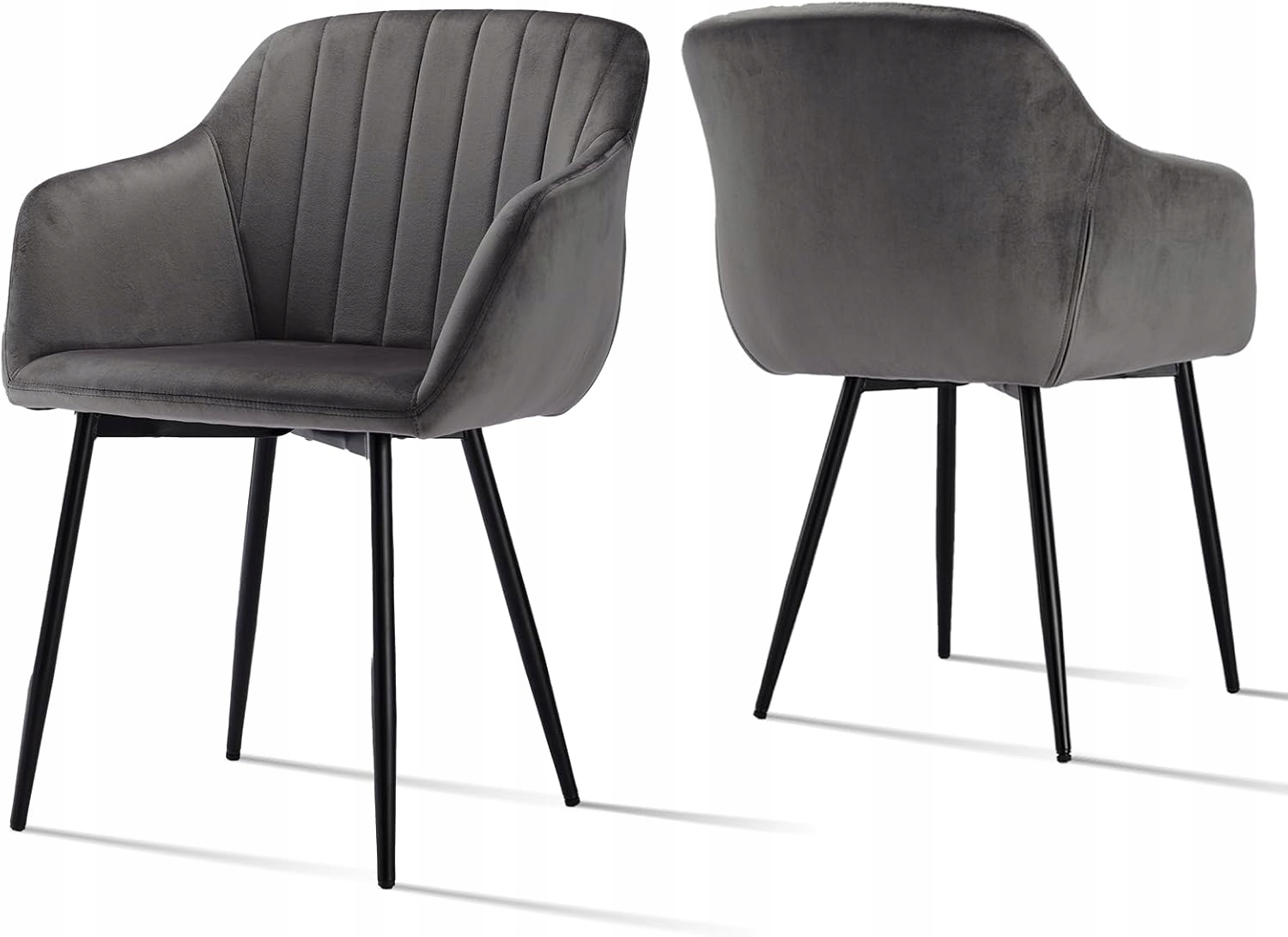 Stoličky 2 ks s podrúčkami, zamat, kov, jedáleň, čalúnené, sivé