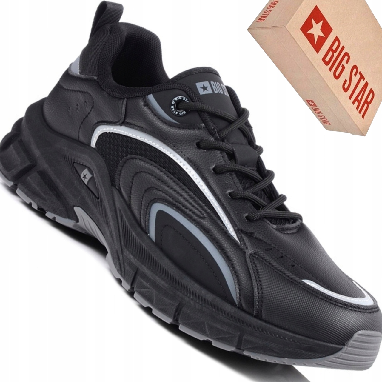 Buty męskie Big Star SS174285 sneakersy sportowe czarne lekkie sznurowane